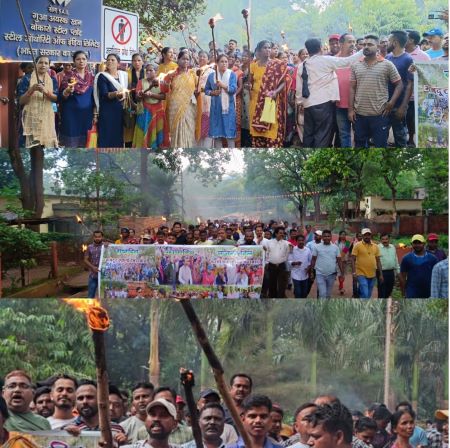 मशाल जुलूस निकाल संयुक्त यूनियन व मजदूरों ने जनरल आफिस समीप किया प्रदर्शन    .jpg